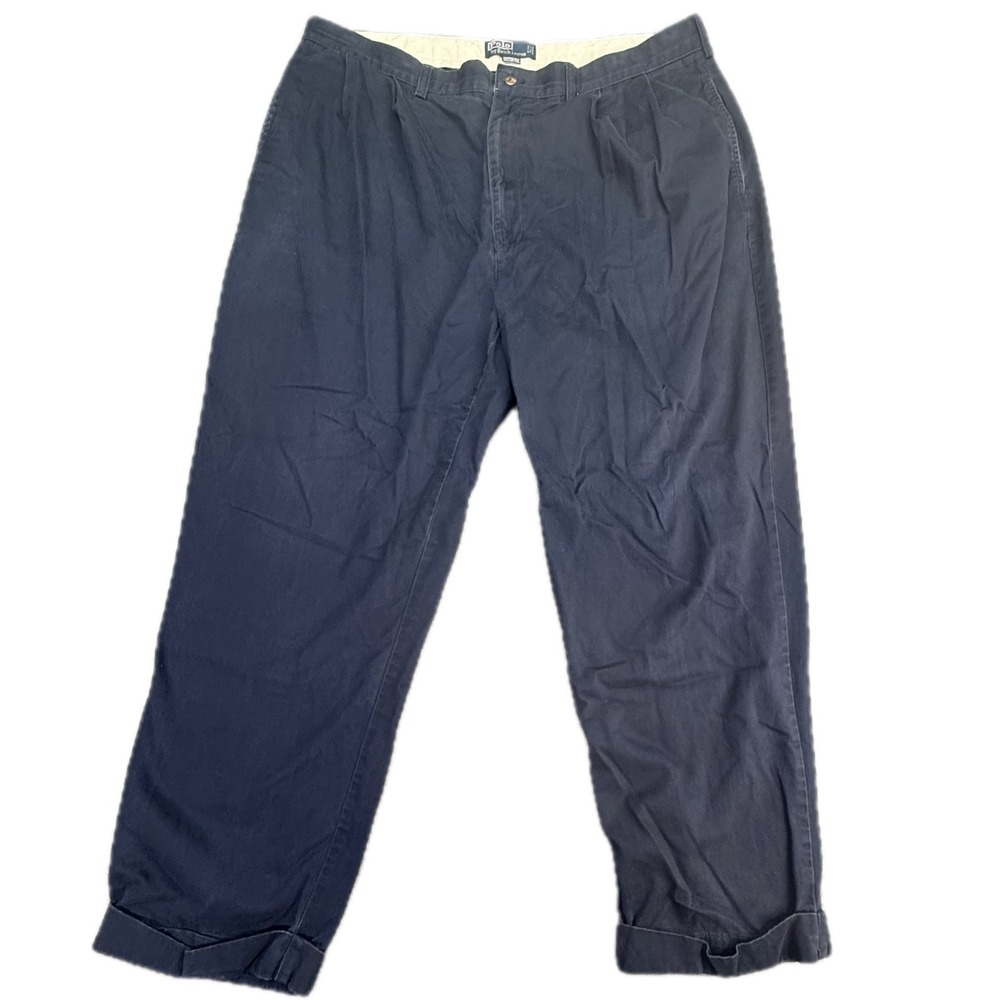 Polo Ralph Lauren Hammond Pant Mens 42/30 Navy Blue Pleated Cuffed Chinos 2846